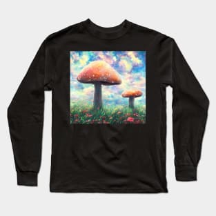 Giant fantasy mushrooms under a cotton candy sky Long Sleeve T-Shirt